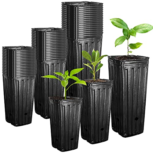 RunNico 60pcs Plastic Deep Plant Nursery Pots,Tall Tree Pots,Black Deep Seedling Container Pots with Drainage Holes for Indoor Outdoor Gardening (3Size-7.8" H+9.4" H+12.2" H) - color: 3size-7.8"h+9.8"h+11.8"h