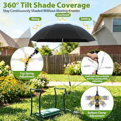 Garden Kneeler Umbrella, 42” Large Clip on Umbrella with Metal Clamp,UPF50+ Sun Protection,360°Swivel,Folding Garden Umbrellas for Garden Bench Kneeler Seat,Outdoor Gardening Shade - color: Black
