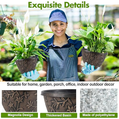 Nooulap 8 Inch Plant Pots with Drainage Hole, 4 Pack, Retro Brown - color: Retro Brown, size: 8 inch