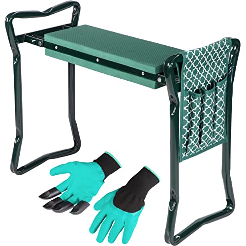 Garden Kneeler And Seat - Protects Your Knees, Clothes From Dirt & Grass Stains - Foldable Stool For Ease Of Storage - EVA Foam Pad - Sturdy and Lightweight - Bench Comes With A Free Tool Pouch!