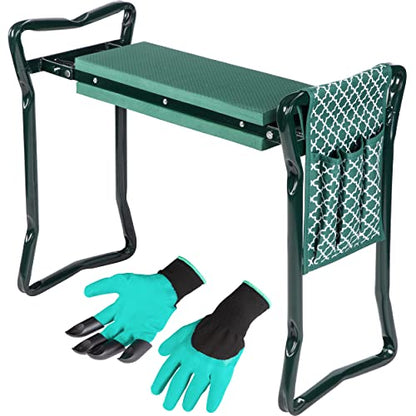 Garden Kneeler And Seat - Protects Your Knees, Clothes From Dirt & Grass Stains - Foldable Stool For Ease Of Storage - EVA Foam Pad - Sturdy and Lightweight - Bench Comes With A Free Tool Pouch!