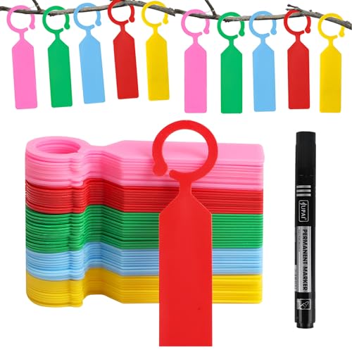 LOKIPA 100PCS Plant Labels, Plastic Plant Tree Tags Waterproof Plant Markers & Labels for Outdoors Plants Greenhouse Accessories (Mixed Color Labels with 1PCS Permanent Marker Pen)