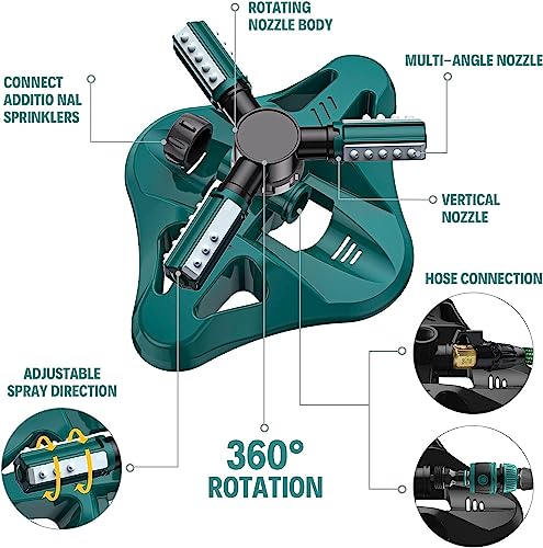 Garden Sprinkler,Upgrade Lawn Sprinklers Automatic 360 Degree Rotating Irrigation System, Garden Hose Sprinkler for Yard/Built in 36 Units Angle Spray Nozzles-1Pack(Green) - color: Green