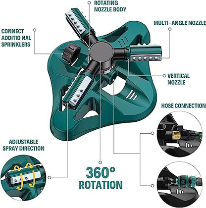 Garden Sprinkler,Upgrade Lawn Sprinklers Automatic 360 Degree Rotating Irrigation System, Garden Hose Sprinkler for Yard/Built in 36 Units Angle Spray Nozzles-1Pack(Green) - color: Green