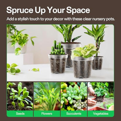 VIVOSUN 80 Packs 3/4/5/6 Inch Clear Nursery Pots with Drainage Holes, Reinforced Plastic Seedling Pots for Plants, Flowers, Cuttings, and Succulents, 40 pcs Plant Labels - size: 3/4/5/6 Inch (Pack of 2)