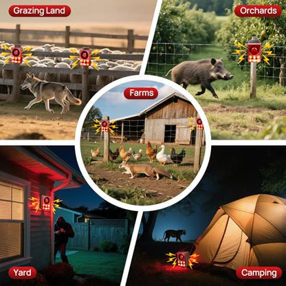 Solar Outdoor Motion Sensor Alarm, Dog Barking&Gunshot Sound,130db Loud - color: Red+Brown