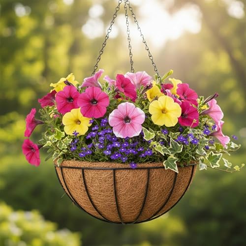 4 Pack 14 Inch Outdoor Metal Hanging Planter Basket, Hanging Plant Flower Pot,Round Modern Flower Holder Pot Garden Accessory - size: 14 Inch, style: Watermelon