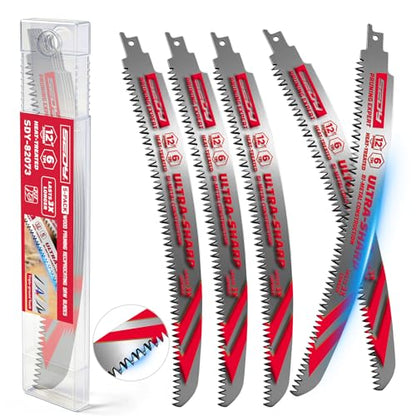 12 Inch Japanese Teeth Reciprocating Saw Blades, 6TPI Arc Edge Wood Pruning Saw Blades Set with Storage Box for Tree Trimming, Wood Cutting, 5 Pack - color: 5-Pc 12" Precision Pruning