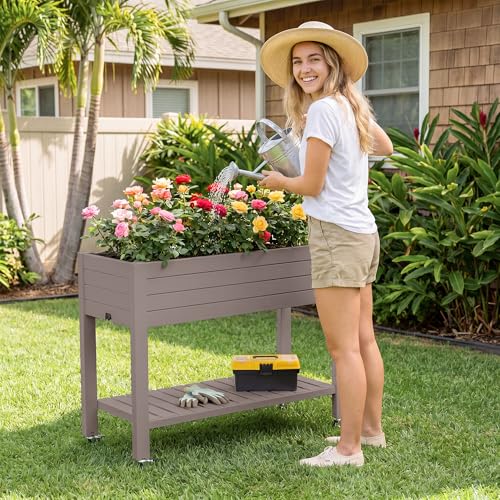 Fancyango Raised Garden Bed with Wheels 33.7" Hx2 -Gray - color: Gray, size: 33.7"Hx2