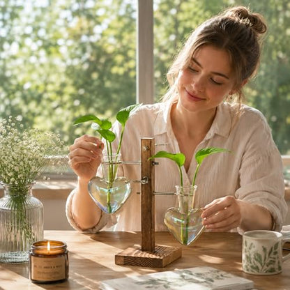 Nacome Plant Terrarium Propagation Stations: Clear Vase with Wooden Stand - color: White