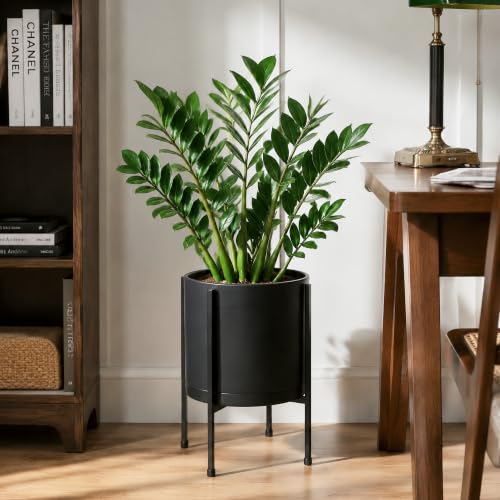 D'vine Dev Plastic Planter Pot with Metal Stand, Black, 10 in, 55-D-B-2 - color: Black, size: 10 Inch