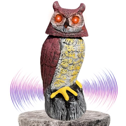 Solar Owl Guard with Motion Detector, Flashing Eyes, Spinning Head, Realistic Hooting and Silent Mode, Garden Owl, Outdoor Statue, Decoration for Home, Garden, Patio and Fence