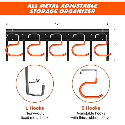 TVKB 51'' All Metal Garden Tool Organizer Adjustable Garage Tool Organizer Wall Mount Garage Organizers and Storage with Heavy Duty Hooks Tool Hangers for Garage Wall, Shed, Garden - size: 51inch(17"x3pack)