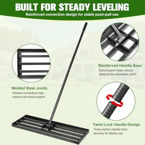 Lawn Leveling Rake,30x10-Inch Leveling Rake for Soil,74-in Handle