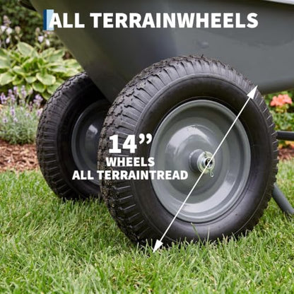 600 Lbs Garden Wheelbarrow with All Terrain 2 Wheel Wagon Cart Steel Frame - color: Army Green