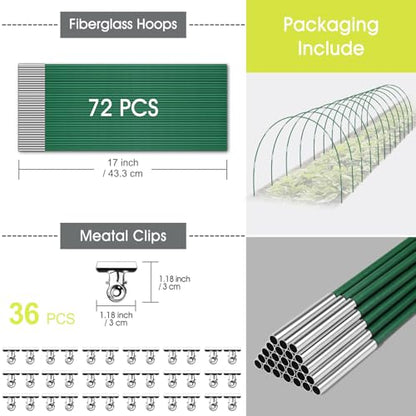 RIFNY 72 PCS Garden Hoops for Raised Beds, Greenhouse Hoops for Row Cover - style: 72 PCS-0.28" Dia-Green