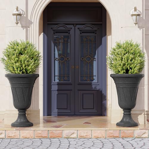 24" Tall Urn Planters Set of 2, Black Outdoor Planter for Porch - color: Black-trophy