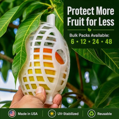 Fruit Protection Cages for Mangoes and More | 2026 Improved Secure-Lock Design | Large 5x8 inch | 24 Pack | Squirrel Resistant | Reusable Heavy-Duty Plastic | Made in USA - size: Large (5 x 8)