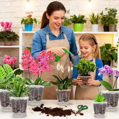 yarlung 6 Pack Self Watering Pots for Indoor Plants with Reservoir Tray and Holes, Clear Plastic Self Watering Planters for Outdoor Plants Flowers, Round 4.75" 6" 7"