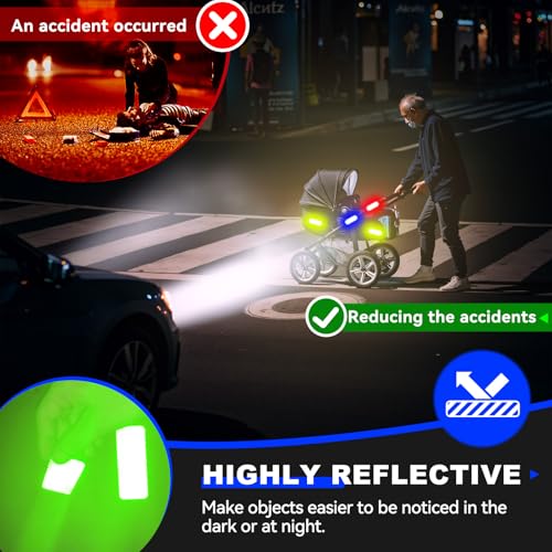 PHIXBEAR 20 Pcs Super Reflection Reflective Stickers, Safety Reflective Tape for Car Bike Mailbox Helmet, White Yellow-Green Red Blue Reflective Tape Outdoor Waterproof 3.15" X 1.18" - color: Multicolored