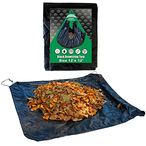 RAINDEWAY Drawstring Tarps 12x12 Feet Black Waterproof Leaf Tarp - size: 12x12 Feet(pack of 1)