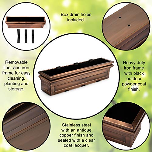 H Potter 36" Copper Finish Window Box Planter with Iron Brackets