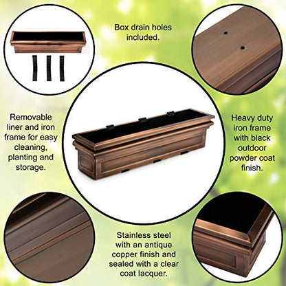 H Potter 36" Copper Finish Window Box Planter with Iron Brackets