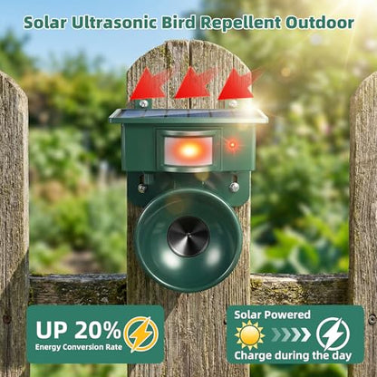 2026 Solar Ultrasonic Bird Repellent Devices Outdoor,Best Bird Deterrent for Pool,Pigeon Repellent for Balcony,Keep Crows Sparrows Starlings Out of Fruit Trees,Swimming Pool,Balcony,Patio,Roof
