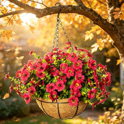 Artificial Hanging Flowers, UV Resistant, 12 Bundles, Rose Red - color: Rose Red