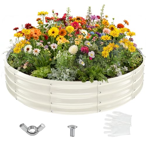 12 Inch Tall 60 Inch Diameter Round White Raised Garden Bed Kits Outdoor - color: Cream White, size: 60 Dia X 12 inches