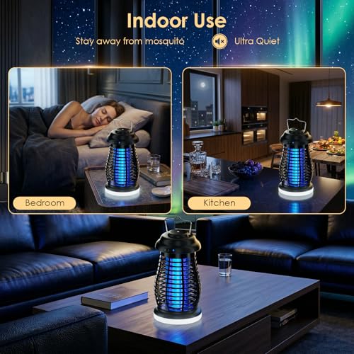 Cordless Bug Zapper Outdoor, 4200V Electric Mosquito Zapper, Fly Trap, Rechargeable Portable Fly Zapper, Waterproof Mosquito Trap Insect Killer Indoor Outdoor for Camping, Garden, Backyard, Home