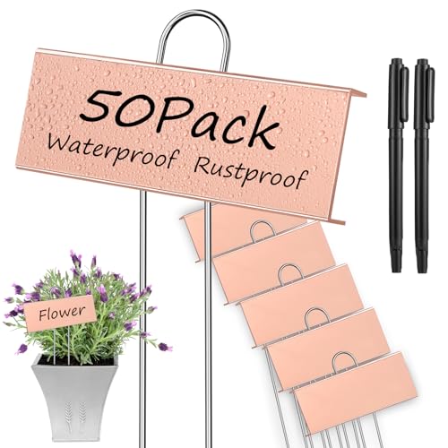 WSICSE 50-Pack Metal Plant Labels, 10.6In Rose Gold Garden Markers with Pen - color: Gold