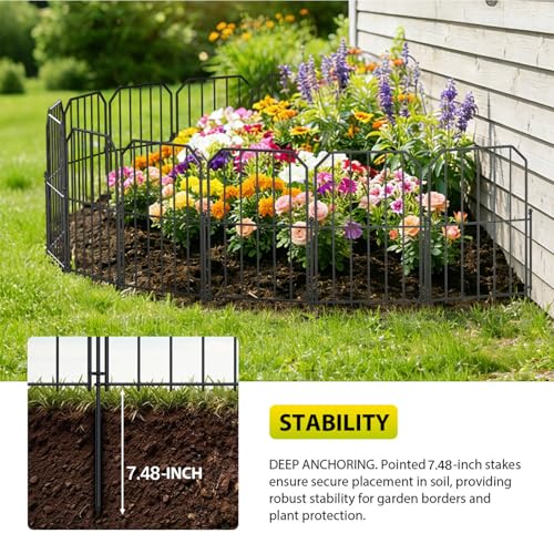 VANCASTLE Decorative Garden Fence, Toatal 25FT(L) x 24IN(H) Outdoor Metal No Dig Fence Animal Barrier, Rustproof No-Tool Assembly Landscape Edging for Yard, Lawn, Patio, Flower Bed-25 Panels Design A - style: Design A-25P