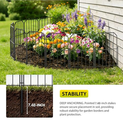 VANCASTLE Decorative Garden Fence, Toatal 25FT(L) x 24IN(H) Outdoor Metal No Dig Fence Animal Barrier, Rustproof No-Tool Assembly Landscape Edging for Yard, Lawn, Patio, Flower Bed-25 Panels Design A - style: Design A-25P