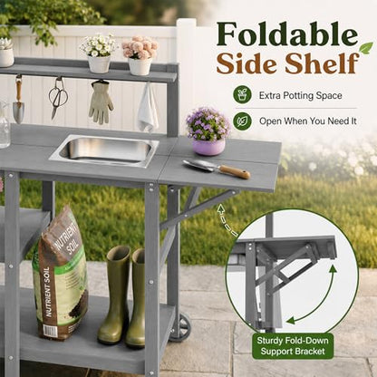 YEFU Potting Bench with Sink, All-Weather Resistant,Grey - color: Gray, size: Premium
