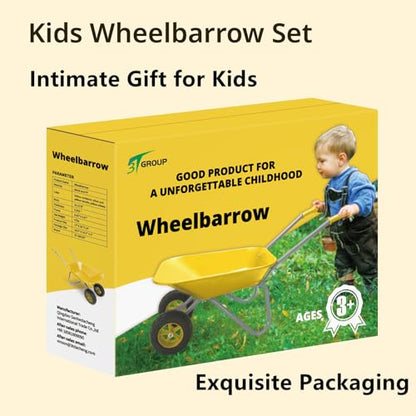 Toddler Metal Wheelbarrow for Kids Gardening Tool 12 PCS Set(Yellow Set) - color: Yellow Set
