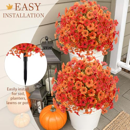 2 Pack 23" Fall Artificial Mums Flowers Topiary Balls with Ground Spikes - color: Orange & Red
