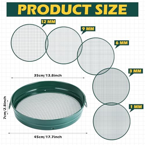 Funnymoom Large Soil Sifter for Gardening with 5 Pcs Compost Screen, Green - color: Green