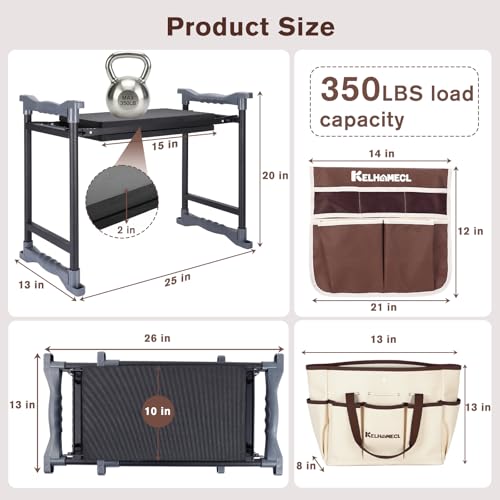Garden Kneeler and Seat, Extra Wide Thick EVA Pad, Heavy Duty Foldable Garden Bench Holds 350lbs, Ergonomic Kneeling Stool with Garden Tool Pouches, Gardening Gifts for Women, Men, Seniors - color: Beige & Coffee Brown