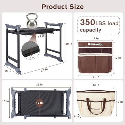 Garden Kneeler and Seat, Extra Wide Thick EVA Pad, Heavy Duty Foldable Garden Bench Holds 350lbs, Ergonomic Kneeling Stool with Garden Tool Pouches, Gardening Gifts for Women, Men, Seniors - color: Beige & Coffee Brown