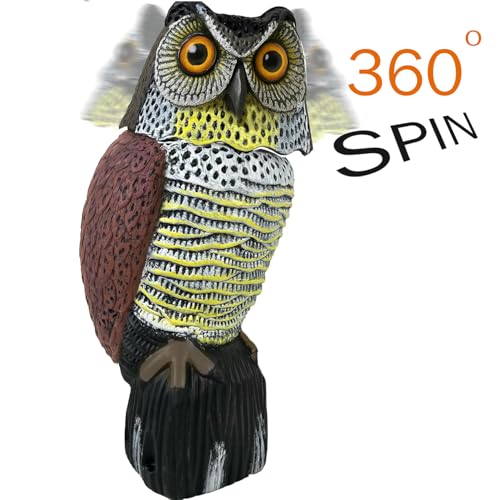 GiftExpress 16" Large Owl Decoy with Rotating Head – Realistic Garden Statue Bird & Squirrel Deterrent, Life-Size Predator Scarecrow for Outdoor Yard & Garden Protection