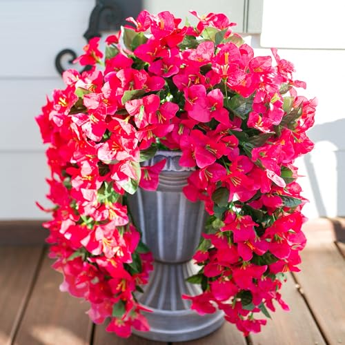2 PCS Bougainvillea Artificial Hanging Flowers Plant for Outdoors, Hot Pink - color: Hot Pink