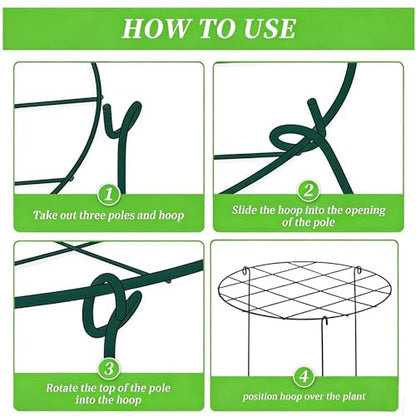 MTB Supply 10 Pack 16 x 24 inch Green Peony Cages Grow Through Plant Support Stakes Flower Support Hoops Heavy Plants Brace Rings - size: Grid 10pack