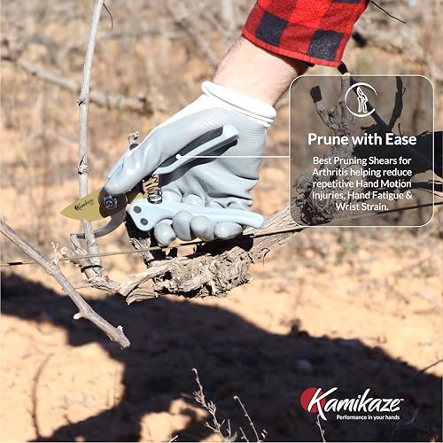 KAMIKAZE Heavy-Duty Professional Pruning Shears for Gardening, Ergonomic Comfort Handle, SK5 High-Carbon Steel Bypass Blade, Cuts Branches Up to 1 Inch, Garden Clippers for Tree and Shrub Trimming - color: Grey