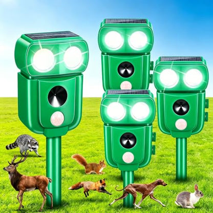4 Pack Solar Animal Repellent Outdoor, Sonic Fortress Pro Deer Repellent - color: dark green