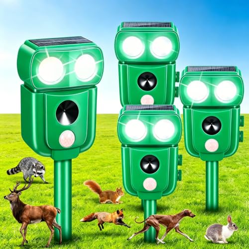 4 Pack Solar Animal Repellent Outdoor, Sonic Fortress Pro Deer Repellent - color: dark green
