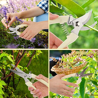 Therwen 12 Pcs Garden Shears Flower Scissors Pruning Shears Floral Garden Clippers Hand Pruners Branch Cutter Gardening Tools for Plants Cutting, Trimming, Fruits Picking (Beige,Bypass, Straight) - style: Beige, Bypass, Straight