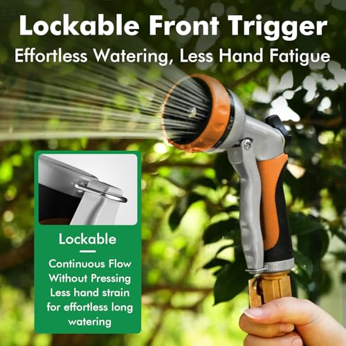 RESTMO Garden Hose Nozzle, Heavy Duty Metal Water Hose Nozzle with 7 Adjustable Spray Patterns, High Pressure Hand Sprayer with Flow Control, Best for Watering Plant & Lawn, Washing Car & Pet, Orange - color: Orange