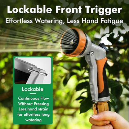 RESTMO Garden Hose Nozzle, Heavy Duty Metal Water Hose Nozzle with 7 Adjustable Spray Patterns, High Pressure Hand Sprayer with Flow Control, Best for Watering Plant & Lawn, Washing Car & Pet, Orange - color: Orange
