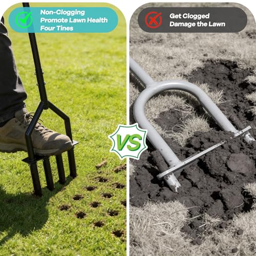 Manual Lawn Coring Aerator, 43" 4-Tine Plug Aerator for Lawn Care
